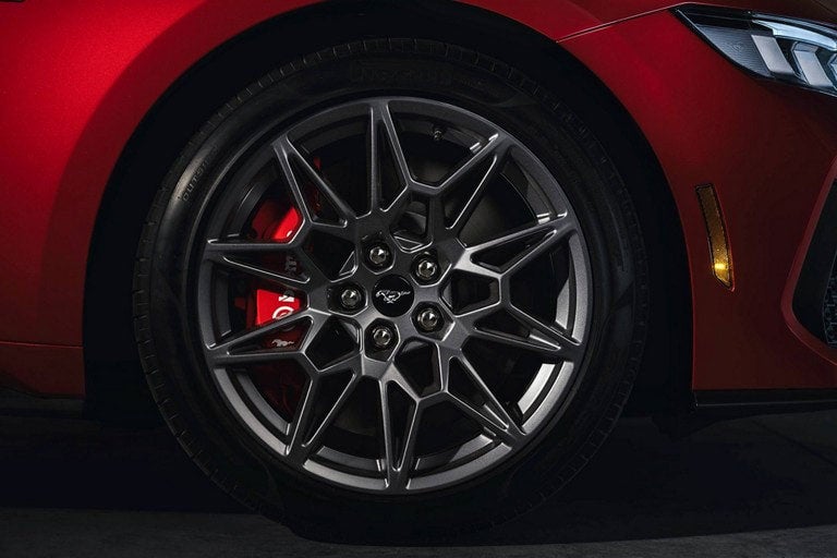 2024 Ford Mustang® model with a close-up of a wheel and brake caliper | Pruitt Ford in Burkburnett TX